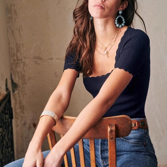 Sezane Tops - NWT Sezane Anil Jumper - Navy Blue French Sweater Knit Top Soft Causal